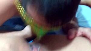 Tanned Brazilian wife huge clit stretched by monster cock creampie as cuckold licks cum