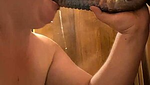 bbw blindfolded choking gags on monster cock dildo puking spit for minutes