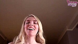 Submissive celestina blooms spreads wet pussy lips for boss's deepthroat and missionary creampie