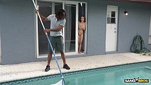 Rissa May's Natural Tits Bounce as Pool Guy Fucks Her Doggy