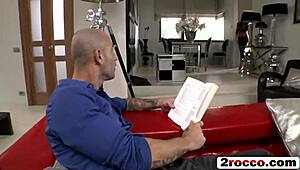 We take turns sucking his cock before he drills our pussies in the garage