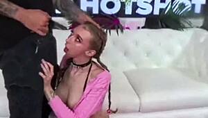 Nade Nasty Drills Petite Breezy Bri's Holes While Dildo Deepthroat