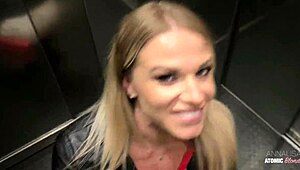 Blonde Slut Risks Public Deepthroat Swallow