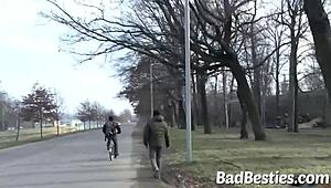aww these cute college teens suck dick then get boned bent over doggystyle in threesome party