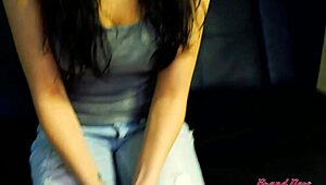 does petite sabrina's wet pussy drip while bent over for jizz facial?