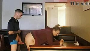 wife sneaks boss deepthroat doggystyle cheat at restaurant work!!