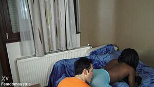 ebony princess in pantyhose smothers face with ass for nylon feet worship