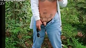 so this shemale heads to the park for some ladydick action and a pee show