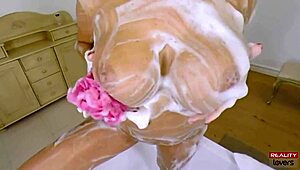 busty polish milf rides hard in steamy bath voyeur session 🔥🛁