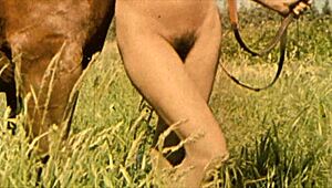 Hairy beauty bends over for doggystyle in vintage beast tale!