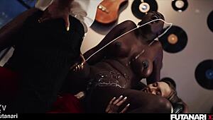 ohh f-fuck yeah black girl takin double penetration from them big dick futa girls squirtin everywhere