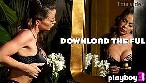 cute milf model's huge tits spill out of ripped lingerie while posing