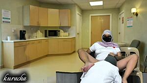 Naughty doctor and nurse break for dirty talk pussy licking ass play