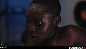 ohh f-fuck yeah black girl takin double penetration from them big dick futa girls squirtin everywhere
