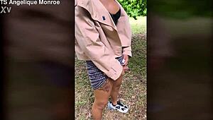 so this shemale heads to the park for some ladydick action and a pee show