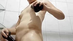 desperate asian milf slams dildo deep for daddy's final thrill!