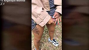 so this shemale heads to the park for some ladydick action and a pee show