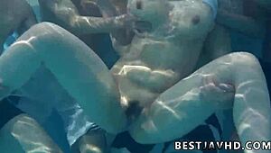 Japanese Tramp Sloppily Services Two Hunks in Uncensored JAV Orgy