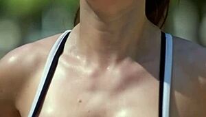 Slutty runner girls flash perfect tits while jogging in public... damn!