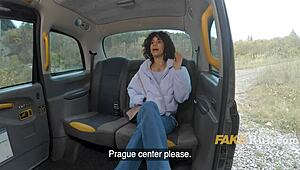 Curly Passenger Sucks Cock for Cab Ride in Backseat!