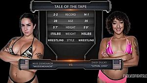 Daisy Ducati Fingers Miss Demeanor in Lesbian Wrestle