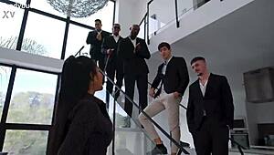 damn these guys are destroying my huge tits and tight holes in this interracial anal gangbang