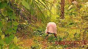 Chubby bbw gets bent over fucked deep in wild forest ride