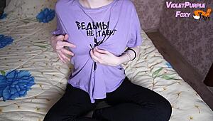 Petite Blonde Student Fingers Tits to Shaking Nipple Orgasm Closeup