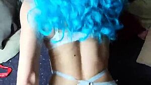 Fairy Fuckdoll with Blue Hair Takes Hard Mouth and Pussy Pounding on Beach