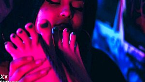 these horny bisexual latina redhead brunettes worship feet deepthroat gag on toes tickle domination