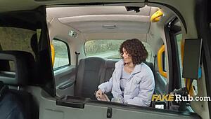 Curly Passenger Sucks Cock for Cab Ride in Backseat!