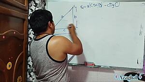nerdy japanese student learns sexy math tangents from hot teacher in bedroom