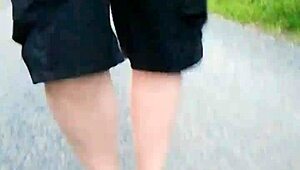 morgens mit nylonfüßen in birkenstocks unterwegs showing off her pantyhose legs