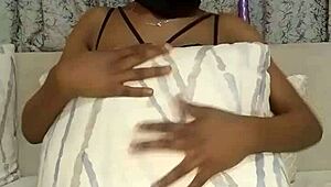 young fat black babe sensually masturbates her tight pussy and narrow ass