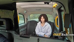 Curly Passenger Sucks Cock for Cab Ride in Backseat!