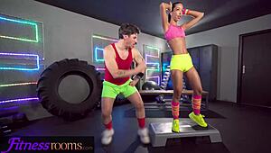 Skinny Czech gym babe rides trainer cock in hot FFM threesome yoga session