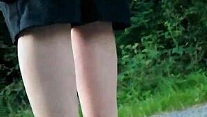 morgens mit nylonfüßen in birkenstocks unterwegs showing off her pantyhose legs