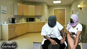 Naughty doctor and nurse break for dirty talk pussy licking ass play