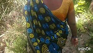 indian housewife aunty bends over for outdoor doggystyle with husband watching