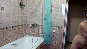 Wow check big tits babe with shaved pussy showering in bathroom homemade!