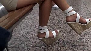 hot asian babe's sexy feet and petite legs in high heels got me hard