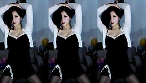 cute chinese girl dances with energetic moves