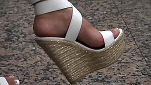 hot asian babe's sexy feet and petite legs in high heels got me hard