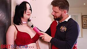 Collared british 18yo teen brunette edged teased wand orgasm on pussy closeup