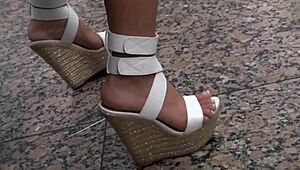 hot asian babe's sexy feet and petite legs in high heels got me hard