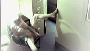 The busty blonde office slut sneaks toys into her pussy for a solo masturbation thrill on hidden cam