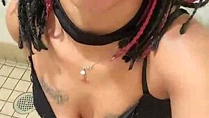 Ebony Flashes Saggy Tits Then Masturbates in Public Store!