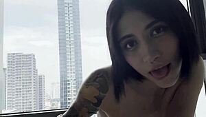 Hot Blonde Dorm Best Friend Deepthroats Huge Cock to Cum in Mouth by Window