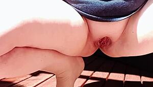 mature wife squats outdoors flashing her huge gaping shaved cunt 😍👅