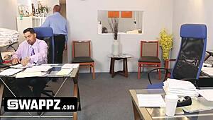 Office stepdads SWAP horny teen stepdaughters! 😈🔥